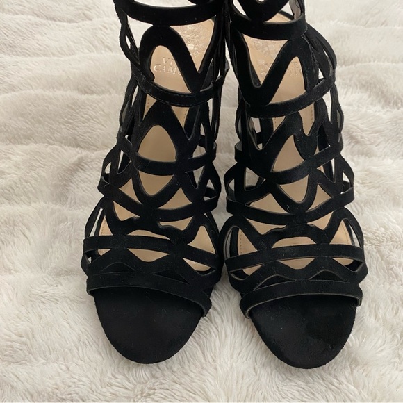 Vince Camuto Prisintha Leather Suede Black Cutout Cage Strappy Heels New Size 8 - Picture 3 of 12